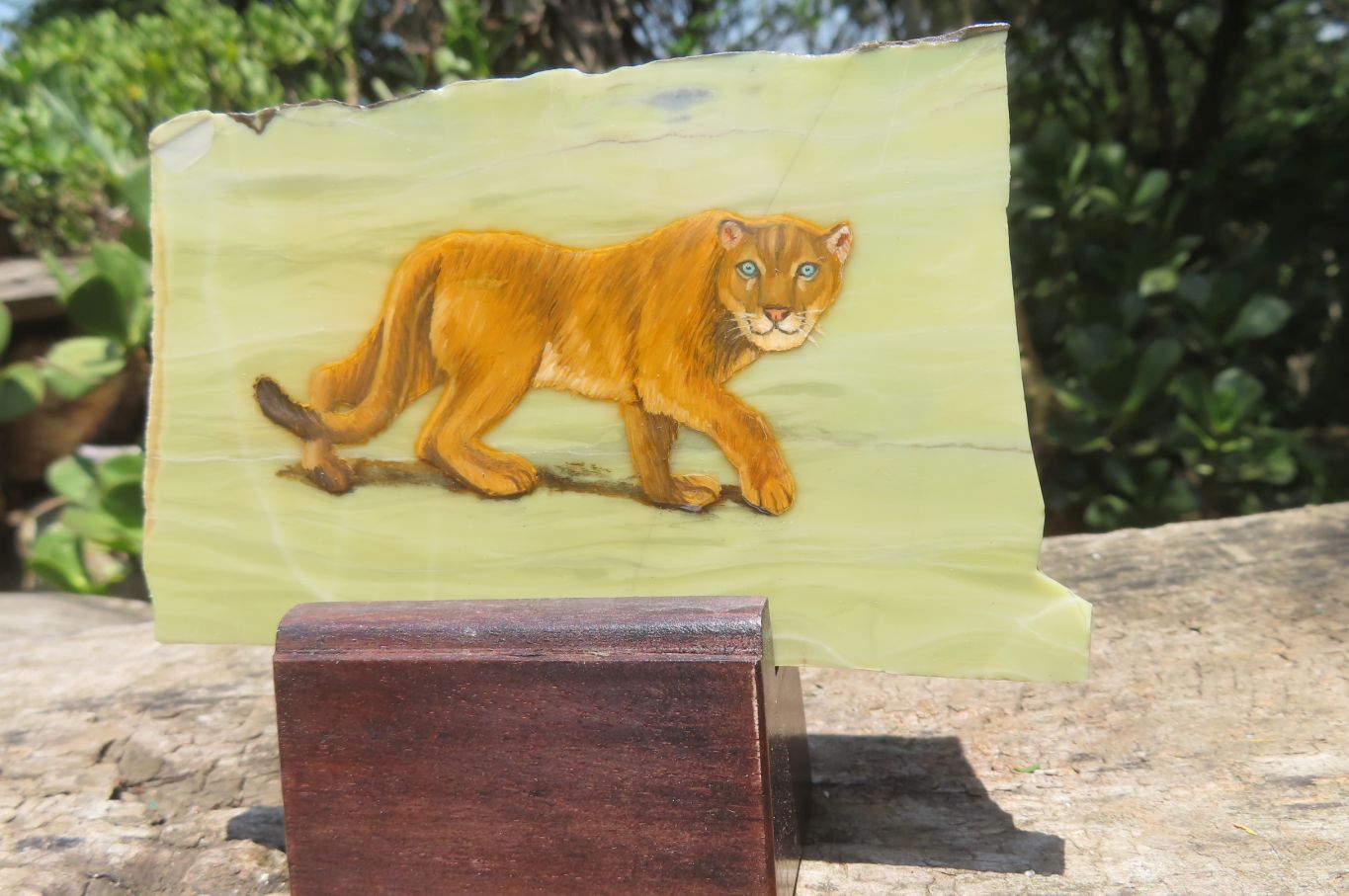 Hand Made Lioness Decoupage on Butter Jade Stone Slabs - sold per item - From South Africa - Toprock Gemstones and Minerals 