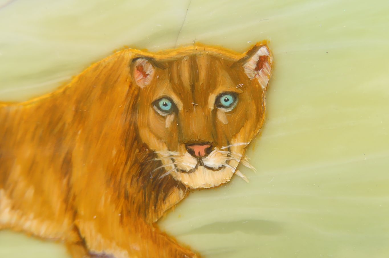 Hand Made Lioness Decoupage on Butter Jade Stone Slabs - sold per item - From South Africa - Toprock Gemstones and Minerals 