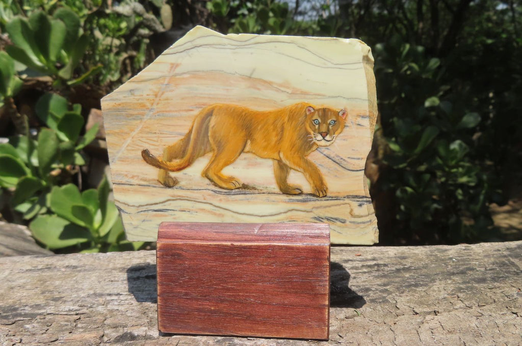 Hand Made Lioness Decoupage on Butter Jade Stone Slabs - sold per item - From South Africa - Toprock Gemstones and Minerals 