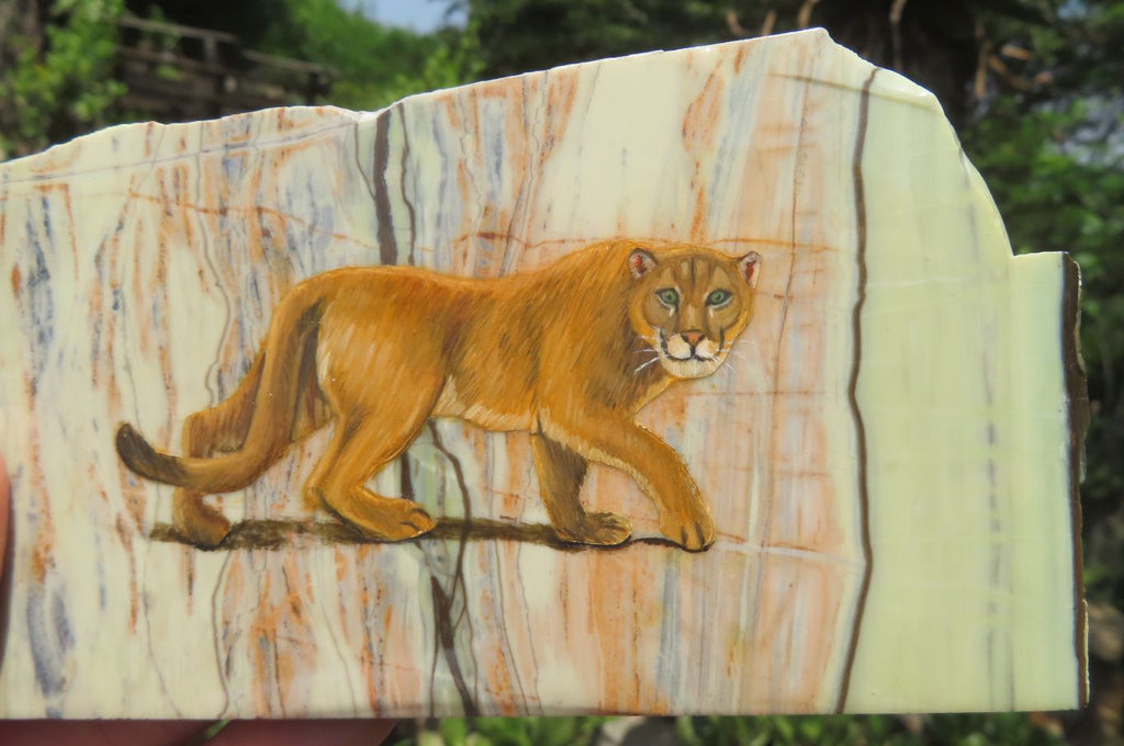 Hand Made Lioness Decoupage on Butter Jade Stone Slabs - sold per item - From South Africa - Toprock Gemstones and Minerals 