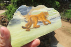 Hand Made Lioness Decoupage on Butter Jade Stone Slabs - sold per item - From South Africa - Toprock Gemstones and Minerals 