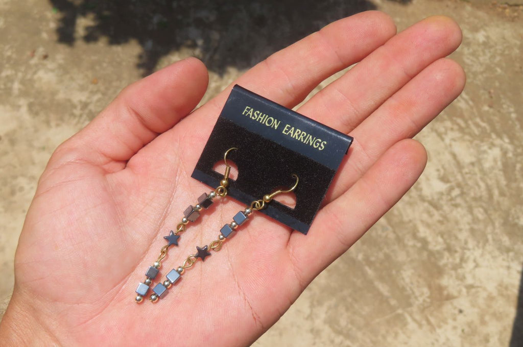 Polished Pair of Long Silver Hematite Bead Earrings - sold per Pair - From Southern Africa - Toprock Gemstones and Minerals 