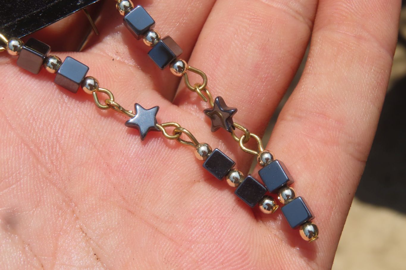 Polished Pair of Long Silver Hematite Bead Earrings - sold per Pair - From Southern Africa - Toprock Gemstones and Minerals 