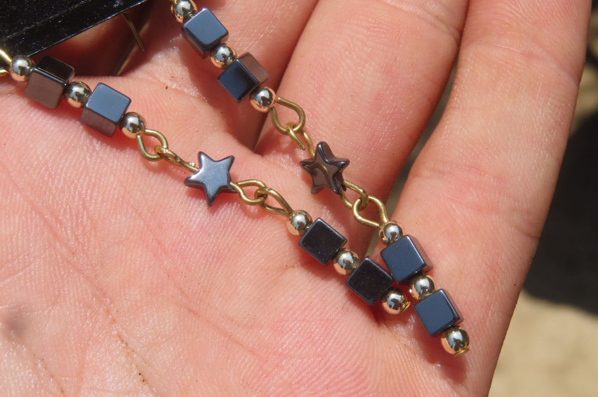 Polished Pair of Long Silver Hematite Bead Earrings - sold per Pair - From Southern Africa - Toprock Gemstones and Minerals 