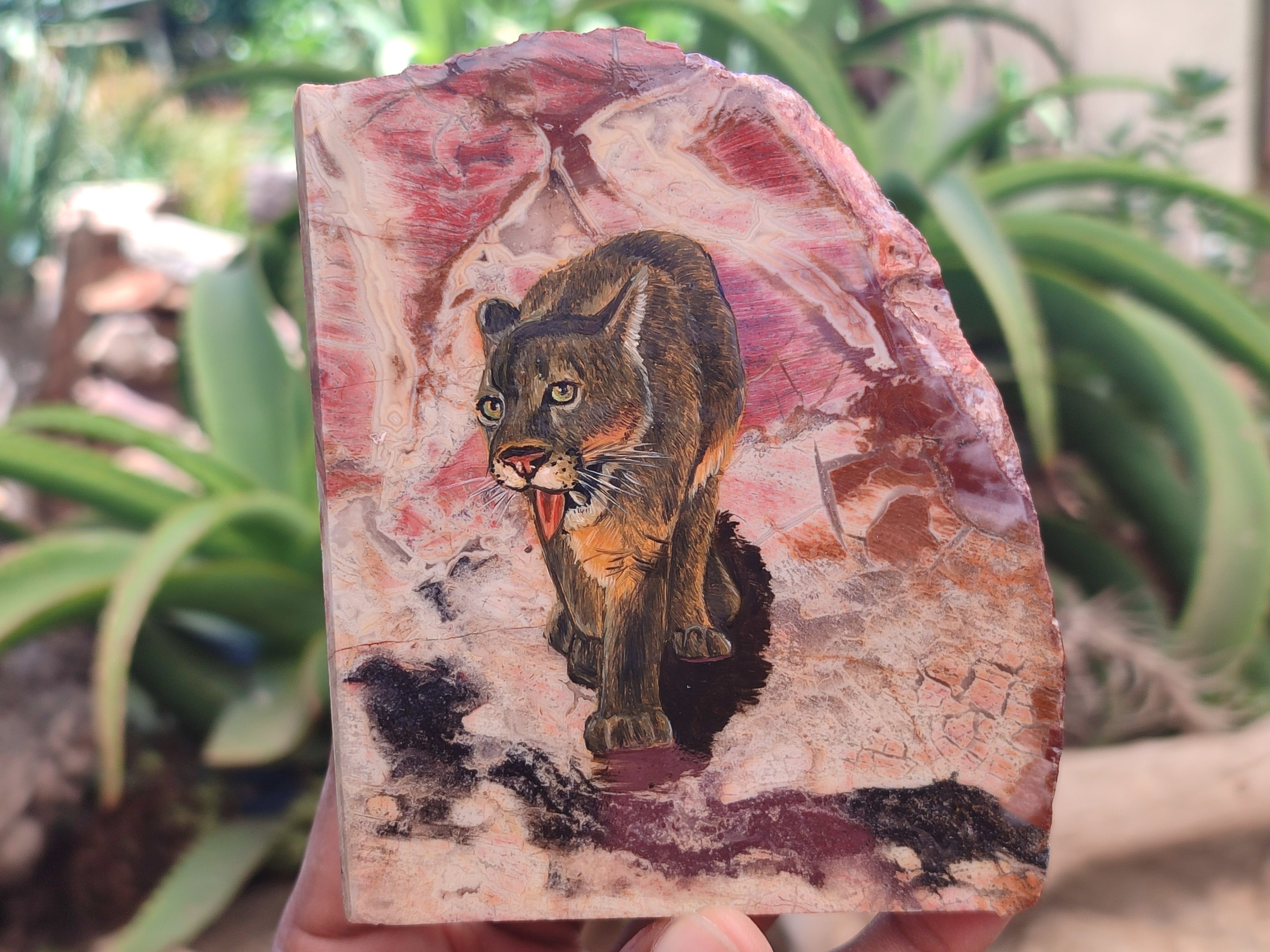 Hand Made Lioness Decoupage on Red Jasper Stone Slabs - sold per item - From South Africa - Toprock Gemstones and Minerals 