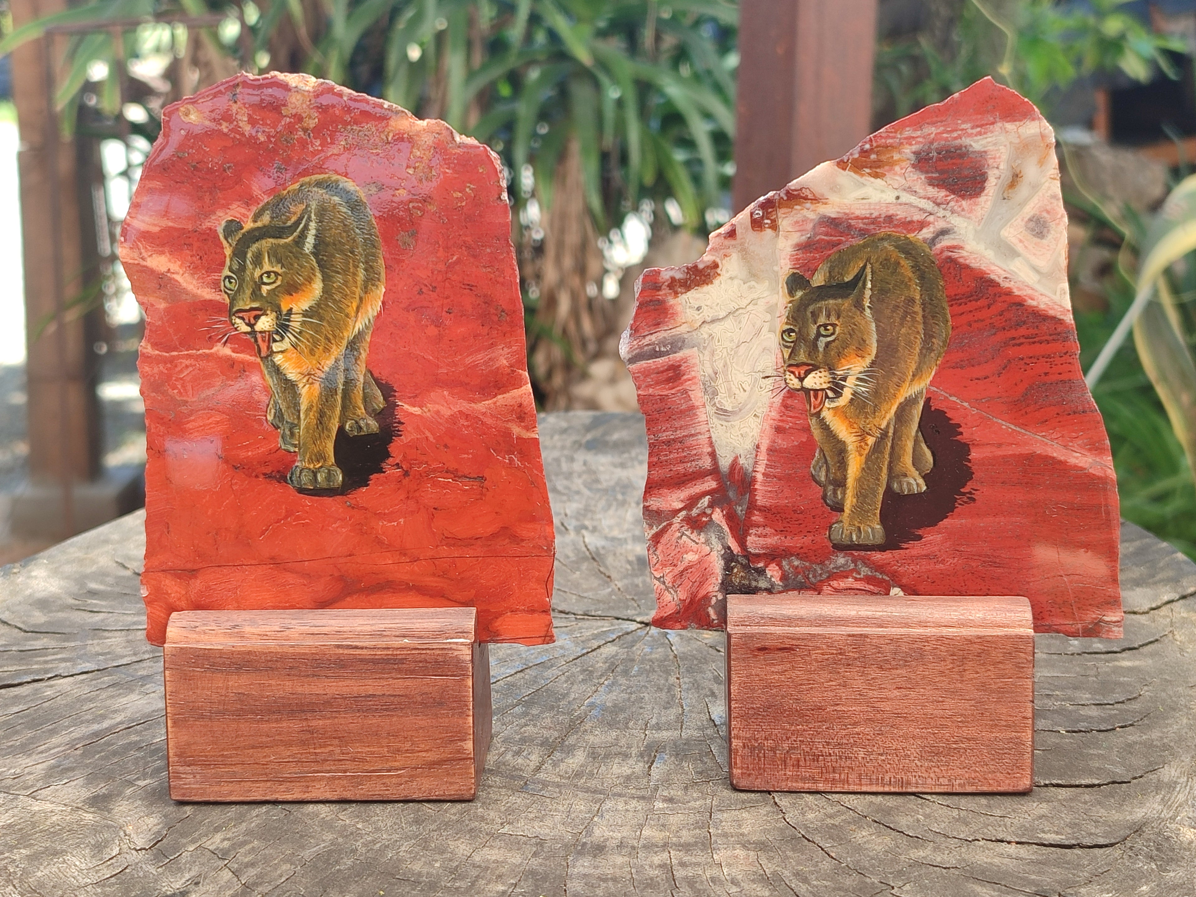 Hand Made Lioness Decoupage on Red Jasper Stone Slabs - sold per item - From South Africa - Toprock Gemstones and Minerals 