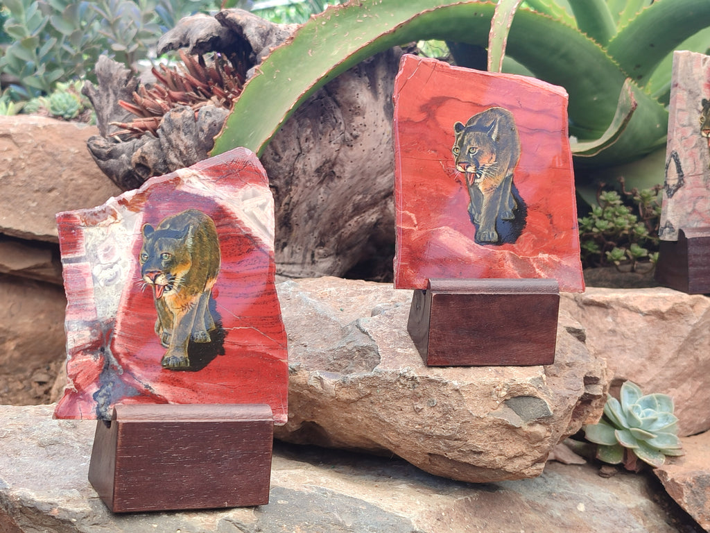 Hand Made Lioness Decoupage on Red Jasper Stone Slabs - sold per item - From South Africa - Toprock Gemstones and Minerals 