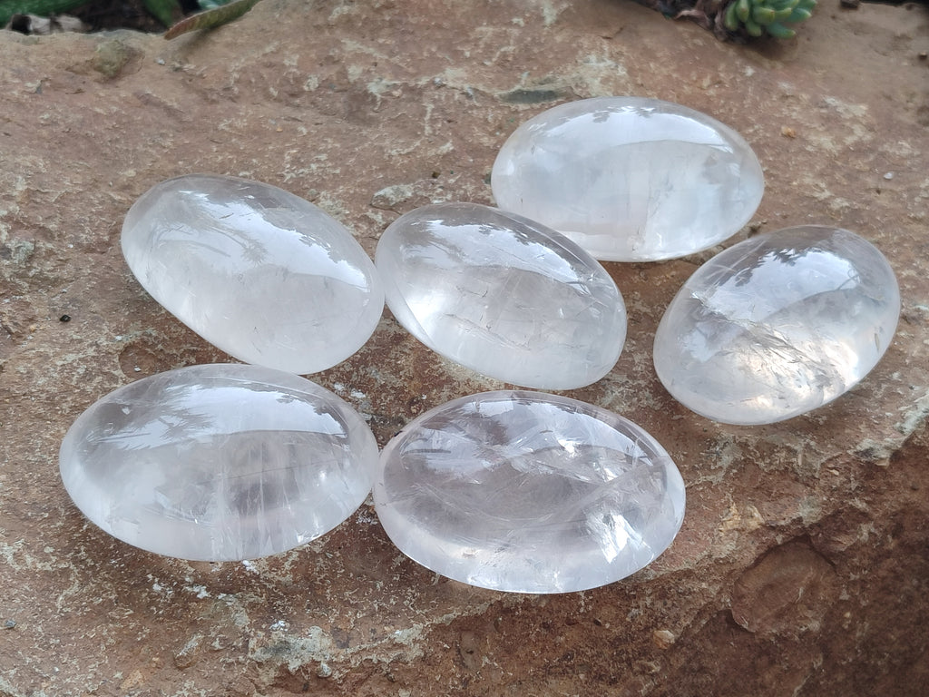 Polished Girasol Pearl Quartz Palm Stones x 6 From Madagascar - Toprock Gemstones and Minerals 