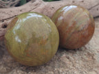Polished Green Opal Spheres x 2 From Antsirabe, Madagascar - Toprock Gemstones and Minerals 