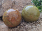 Polished Green Opal Spheres x 2 From Antsirabe, Madagascar - Toprock Gemstones and Minerals 