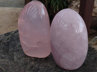 Polished Rose Quartz Standing Free Forms x 3 From Madagascar - Toprock Gemstones and Minerals 