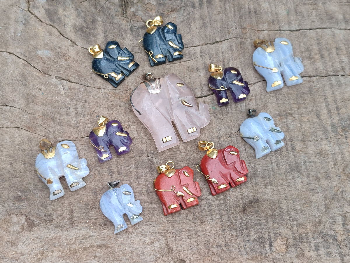 Hand Made Mixed Elephant Stone Pendants x 17 From Southern Africa - Toprock Gemstones and Minerals 