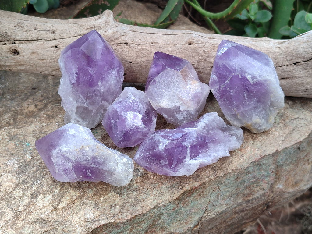 Polished Jacaranda Amethyst Quartz Crystals x 6 from Mumbwa, Zambia - Toprock Gemstones and Minerals 