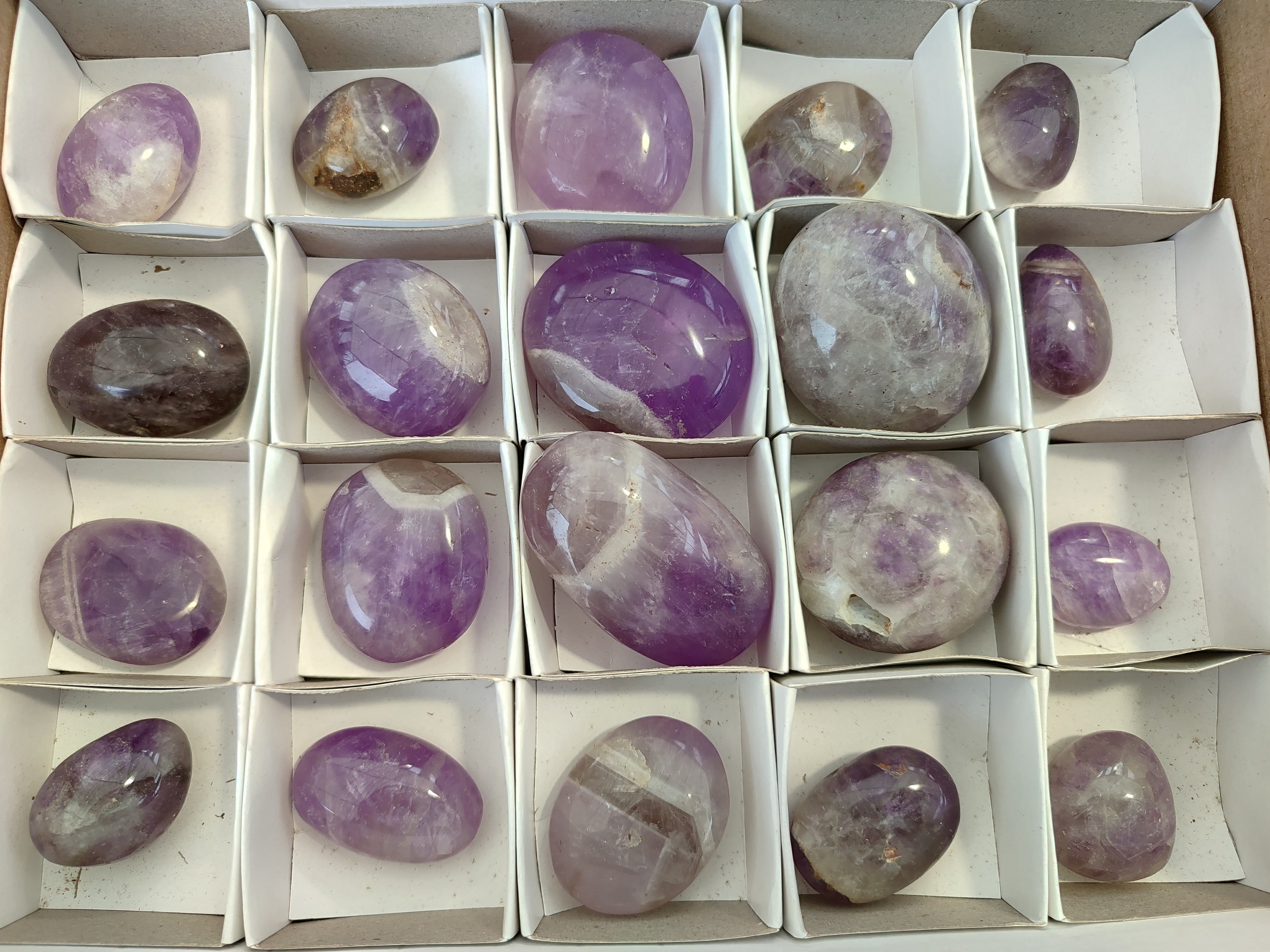 Polished Chevron Amethyst Palm Stones x 20 from Ankazobe, Madagascar - Toprock Gemstones and Minerals 