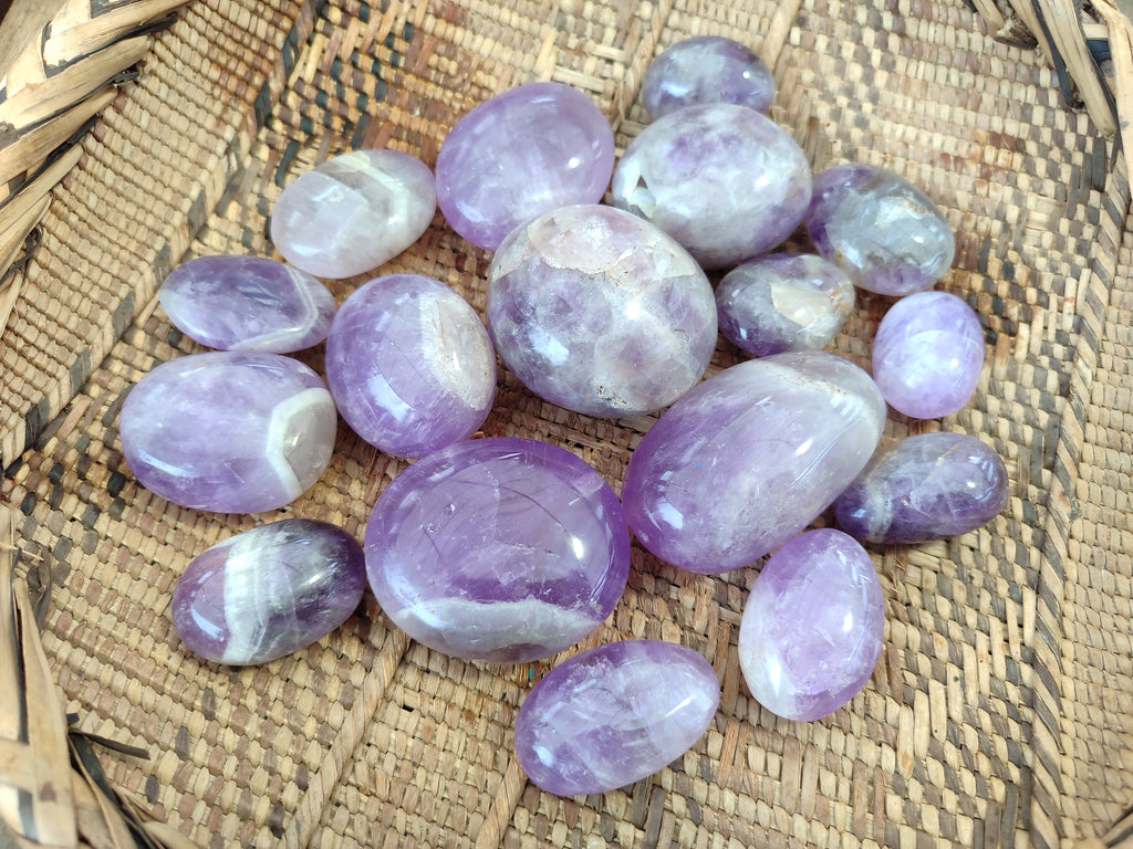 Polished Chevron Amethyst Palm Stones x 20 from Ankazobe, Madagascar - Toprock Gemstones and Minerals 