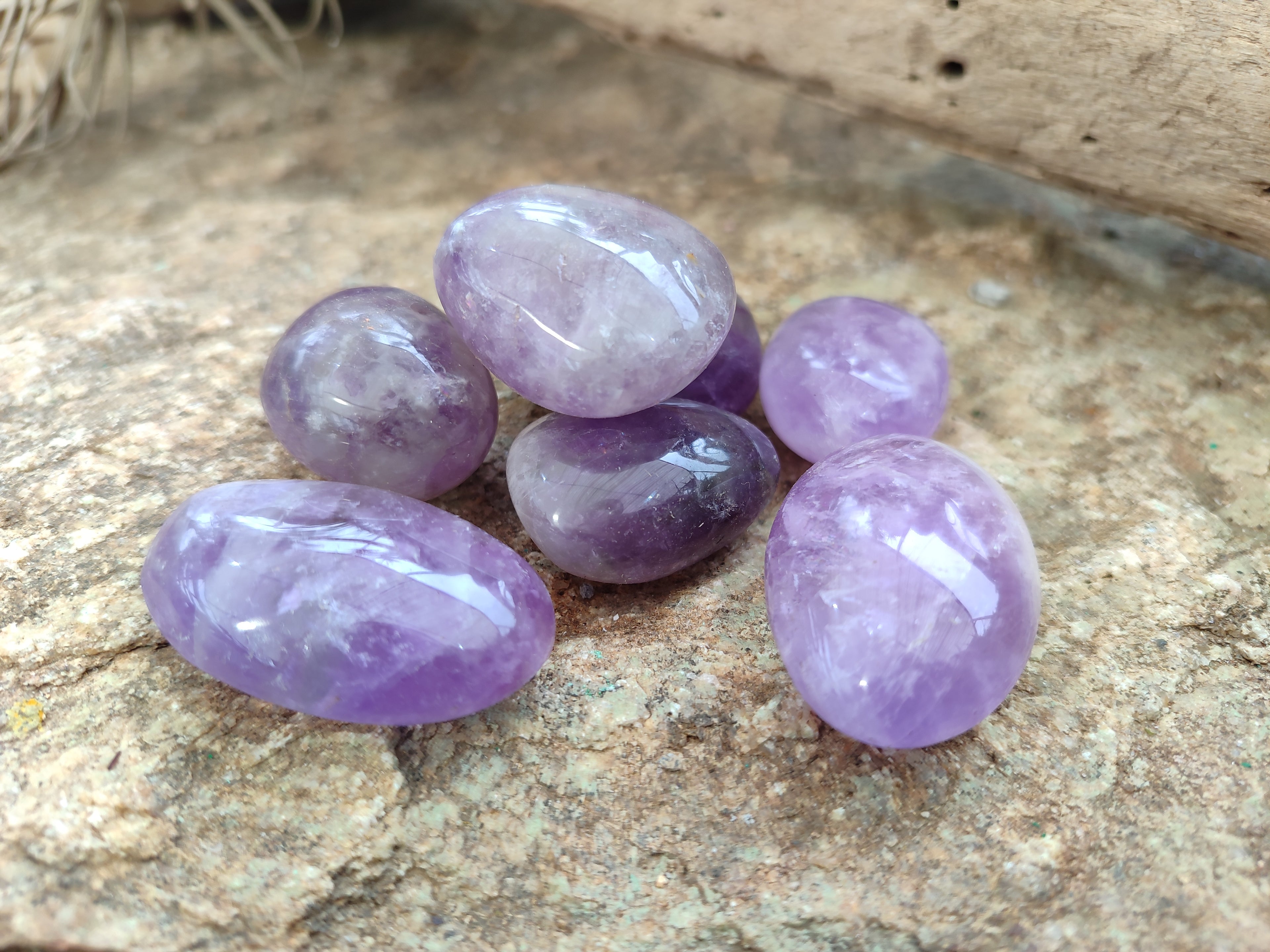 Polished Chevron Amethyst Palm Stones x 20 from Ankazobe, Madagascar - Toprock Gemstones and Minerals 