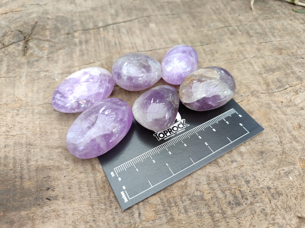 Polished Chevron Amethyst Palm Stones x 20 from Ankazobe, Madagascar - Toprock Gemstones and Minerals 