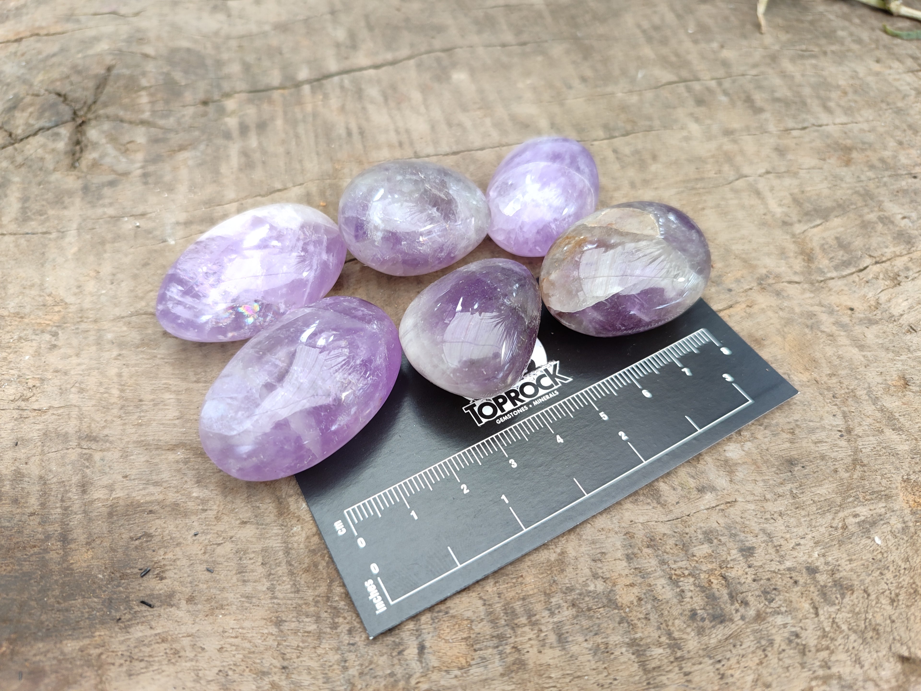 Polished Chevron Amethyst Palm Stones x 20 from Ankazobe, Madagascar - Toprock Gemstones and Minerals 
