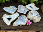 Polished on One Side Blue Lace Agate Geodes x 6 From Nsanje, Malawi - Toprock Gemstones and Minerals 