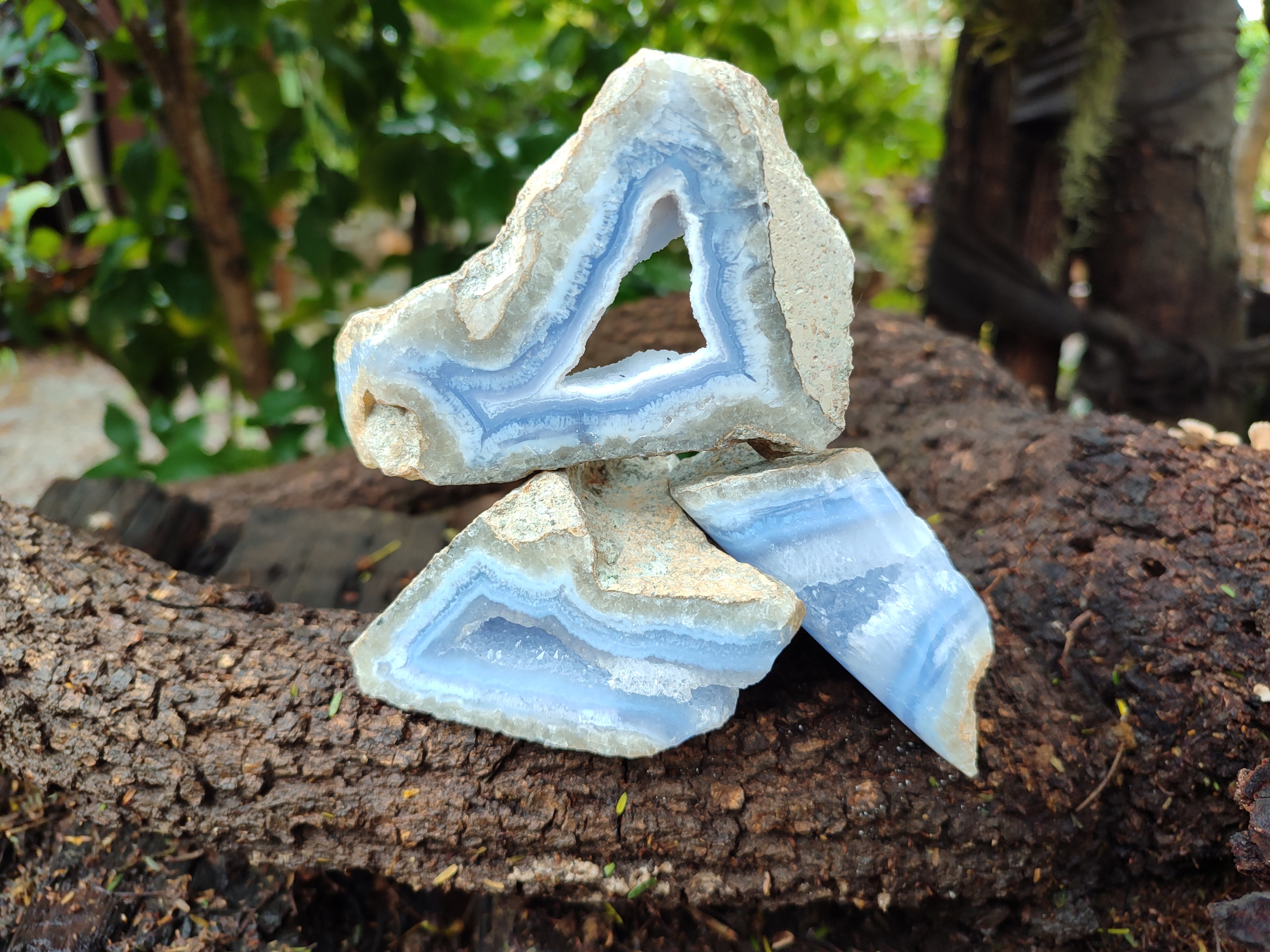 Polished on One Side Blue Lace Agate Geodes x 6 From Nsanje, Malawi - Toprock Gemstones and Minerals 