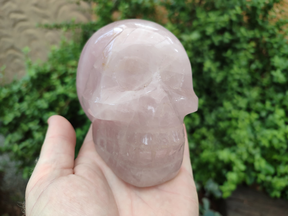 Hand Made Rose Quartz Skull Carving x 1 From Madagascar - Toprock Gemstones and Minerals 