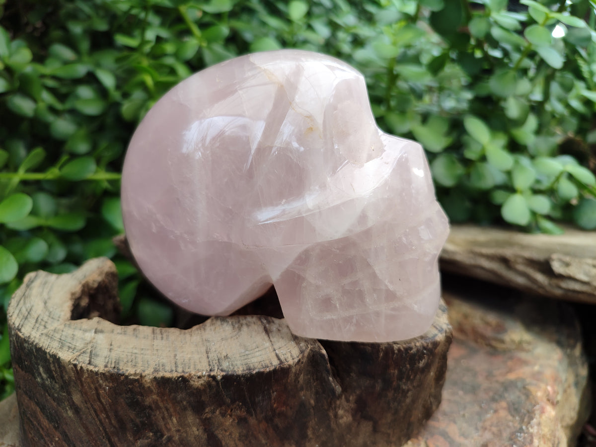 Hand Made Rose Quartz Skull Carving x 1 From Madagascar - Toprock Gemstones and Minerals 