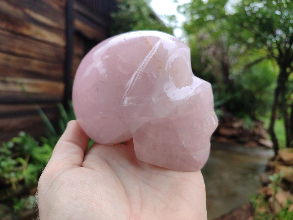 Hand Made Rose Quartz Skull Carving x 1 From Madagascar - Toprock Gemstones and Minerals 