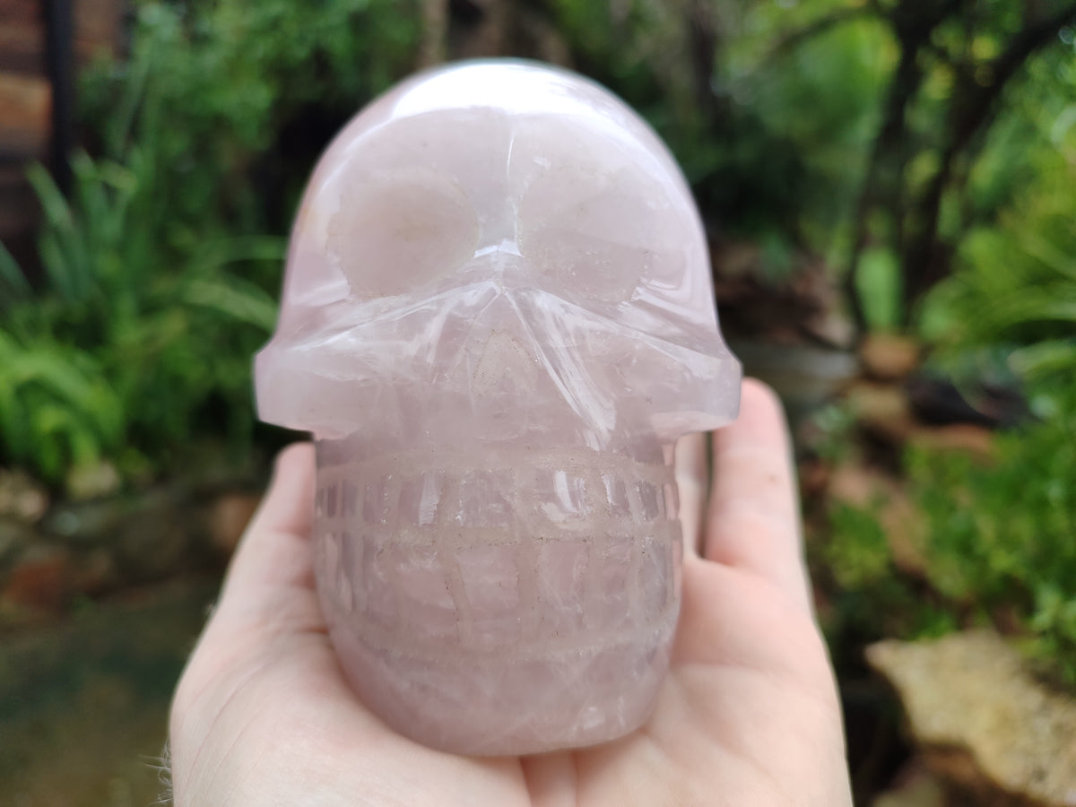 Hand Made Rose Quartz Skull Carving x 1 From Madagascar - Toprock Gemstones and Minerals 