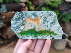 Hand Made Cheetahs Decoupage on Moss Agate Stone Slabs - Sold Per Item - From South Africa - Toprock Gemstones and Minerals 