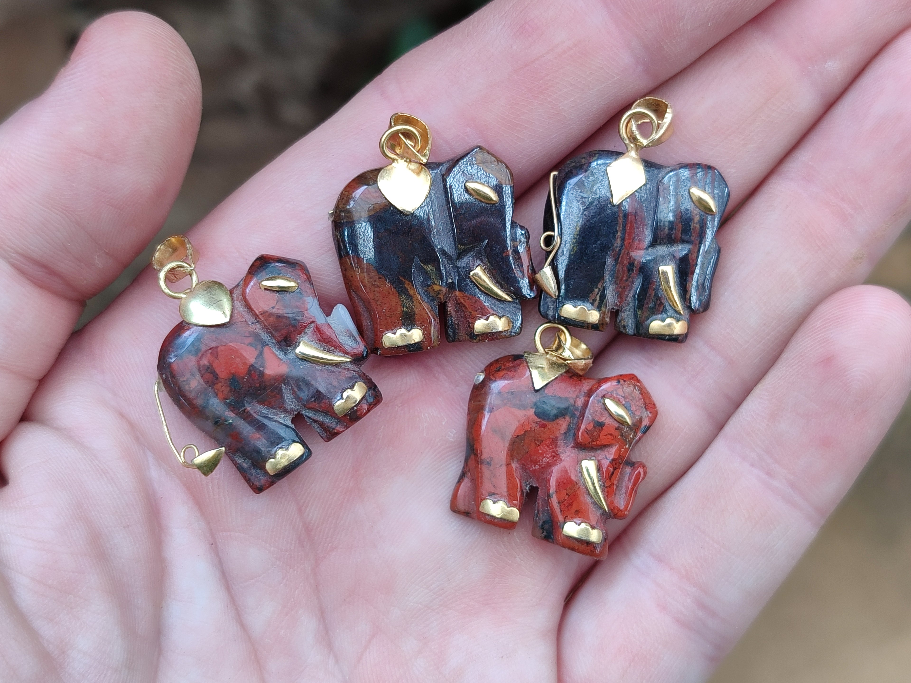 Hand Made Jasper Elephant Pendants x 6 From South Africa - Toprock Gemstones and Minerals 