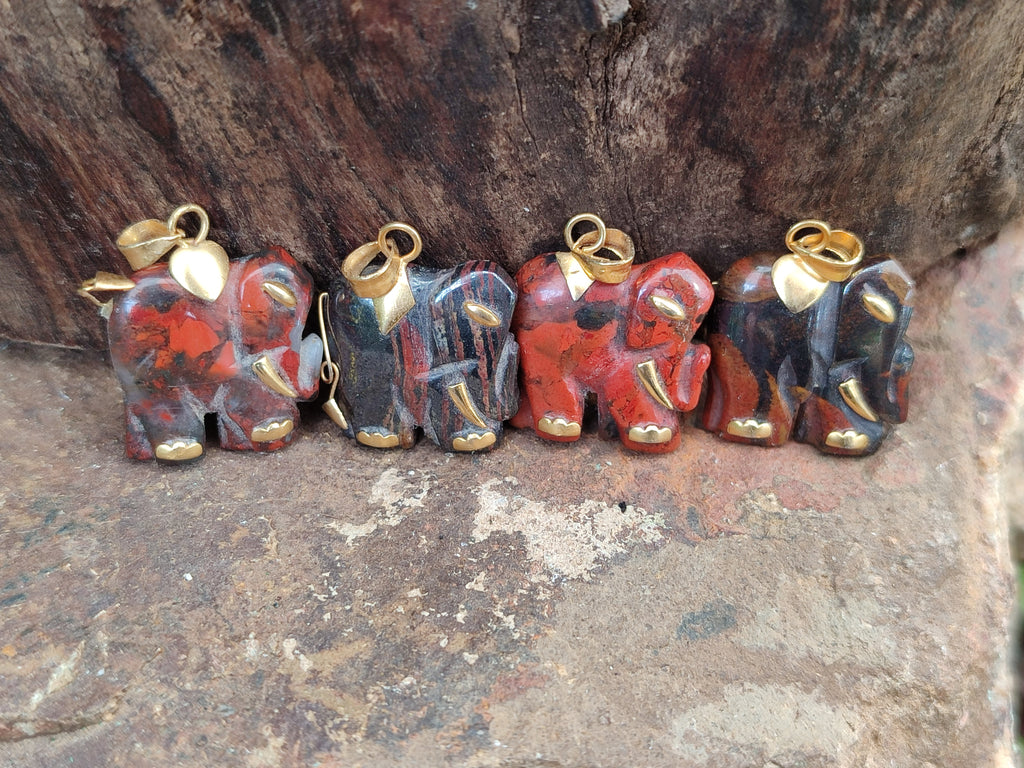 Hand Made Jasper Elephant Pendants x 6 From South Africa - Toprock Gemstones and Minerals 