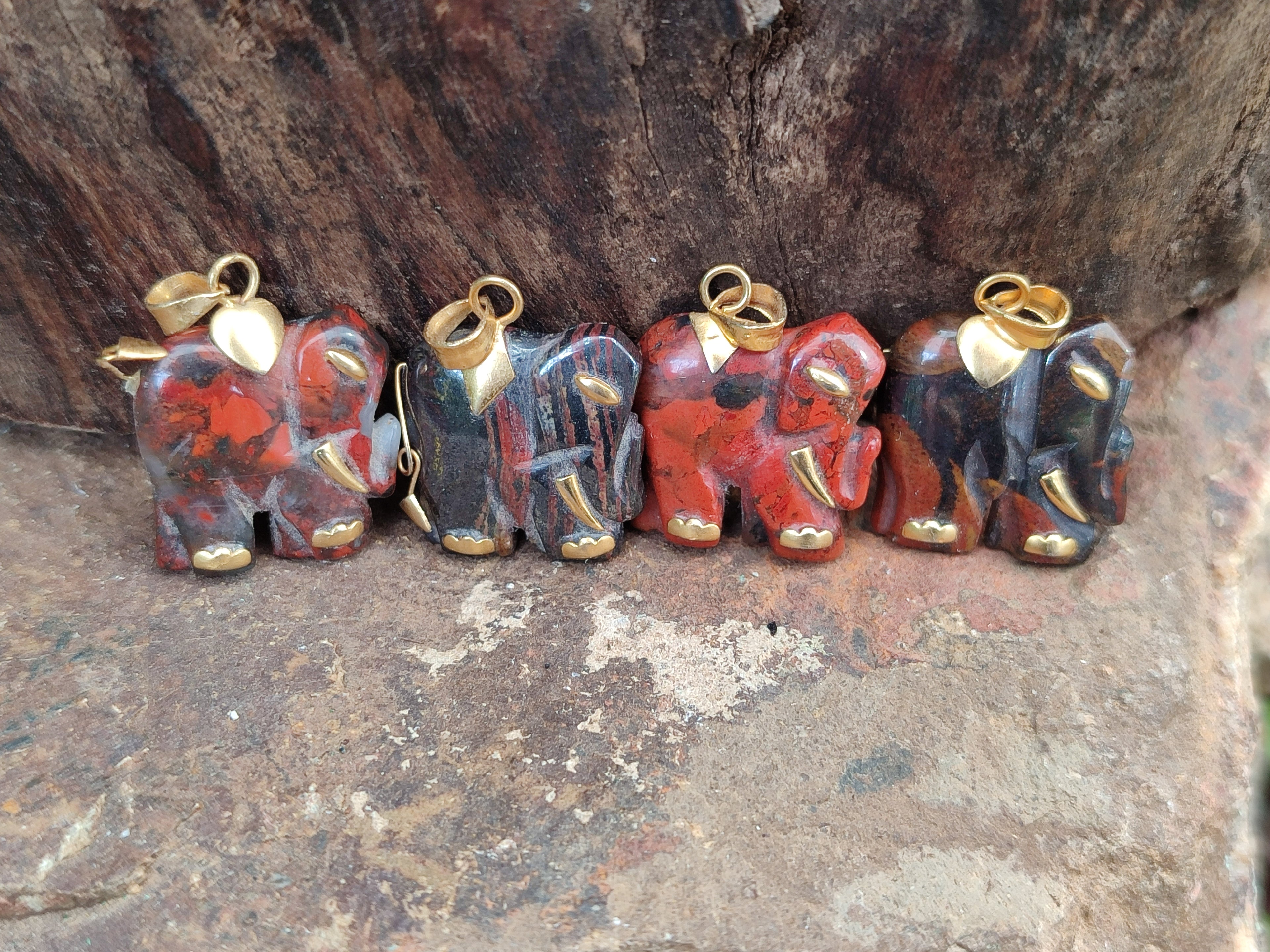 Hand Made Jasper Elephant Pendants x 6 From South Africa - Toprock Gemstones and Minerals 
