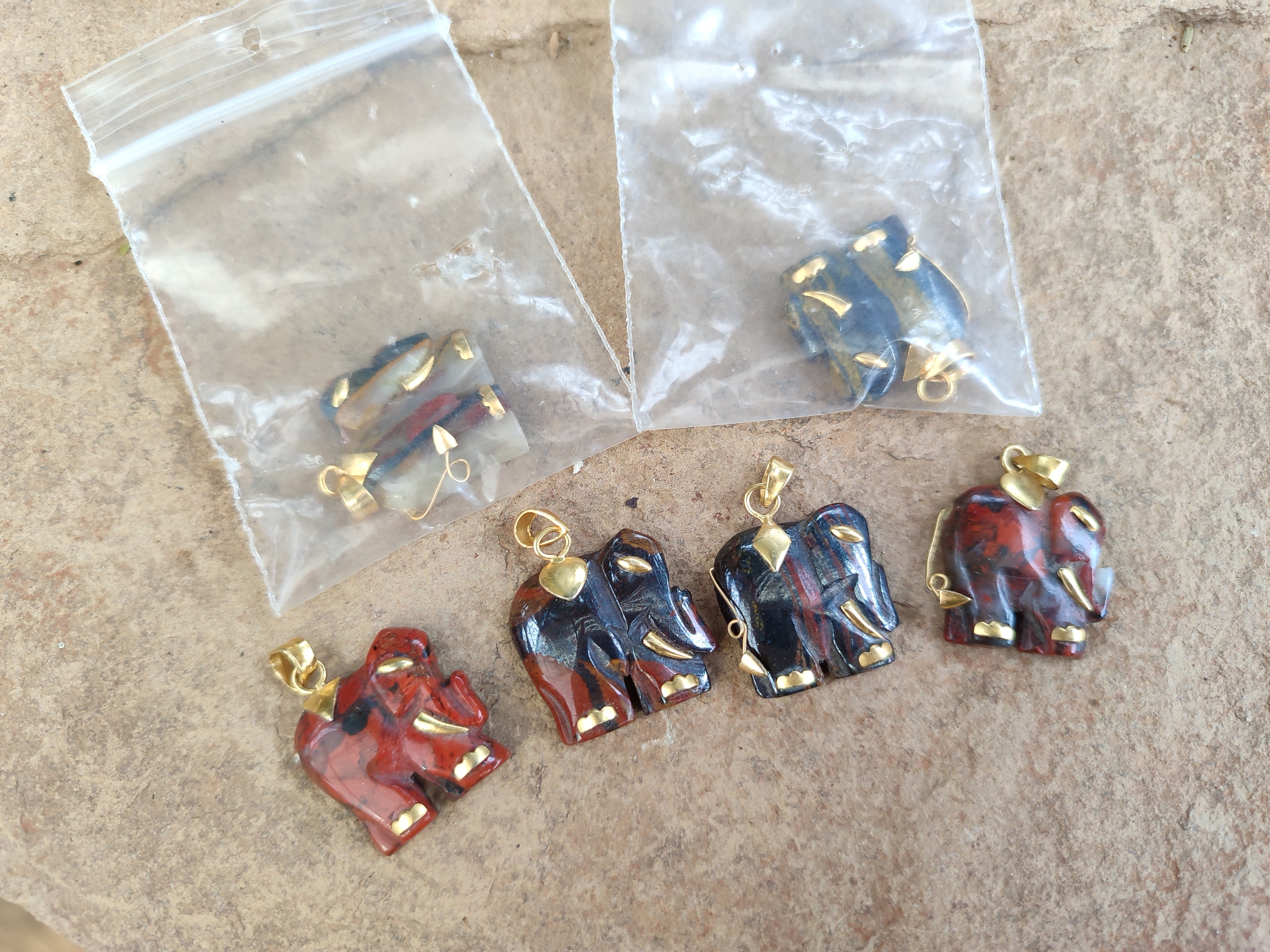 Hand Made Jasper Elephant Pendants x 6 From South Africa - Toprock Gemstones and Minerals 