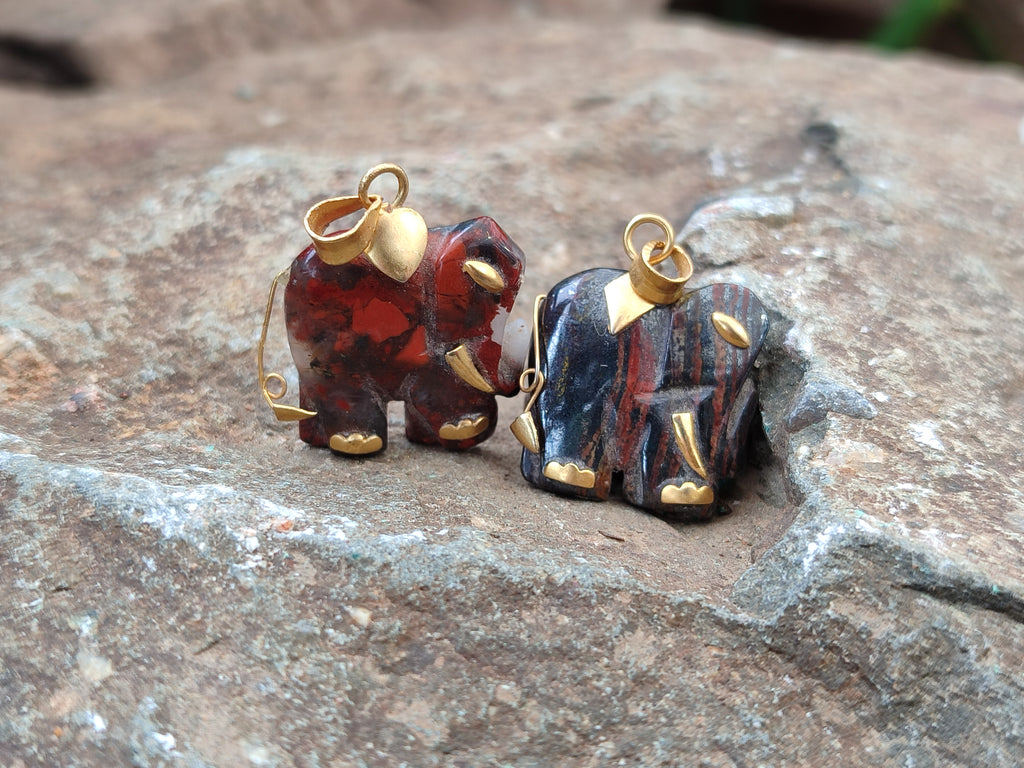 Hand Made Jasper Elephant Pendants x 6 From South Africa - Toprock Gemstones and Minerals 