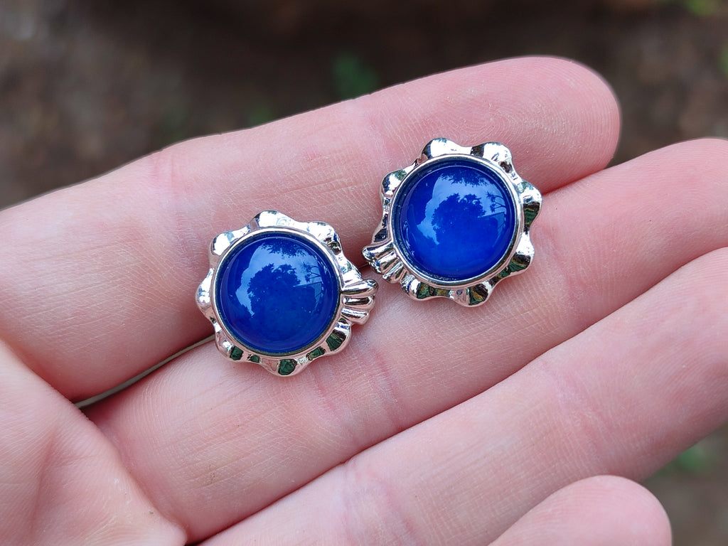 Polished Blue Onyx Agate with Surgical Steel Stud Earrings - Sold Per Pair - From China - Toprock Gemstones and Minerals 