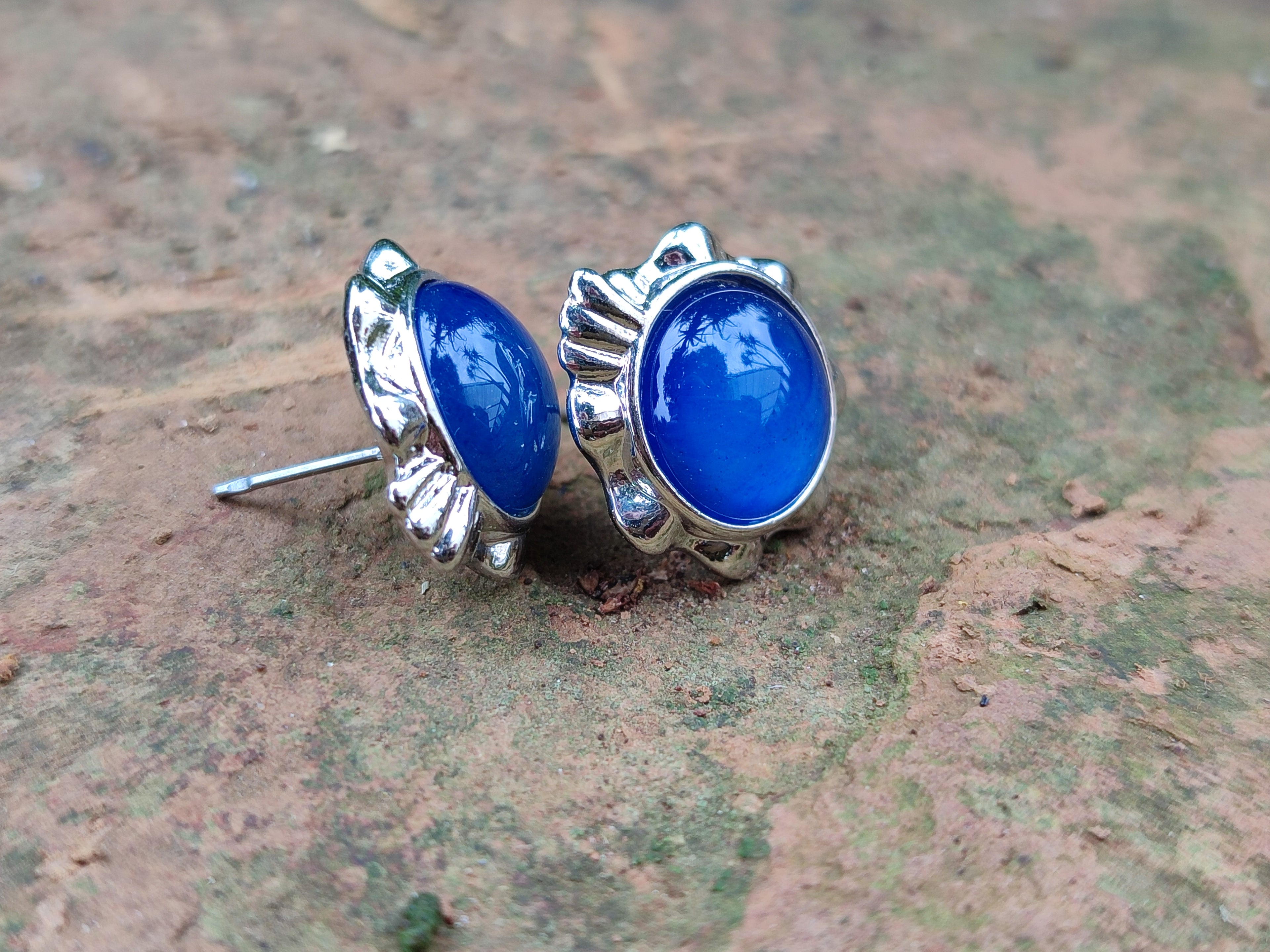 Polished Blue Onyx Agate with Surgical Steel Stud Earrings - Sold Per Pair - From China - Toprock Gemstones and Minerals 