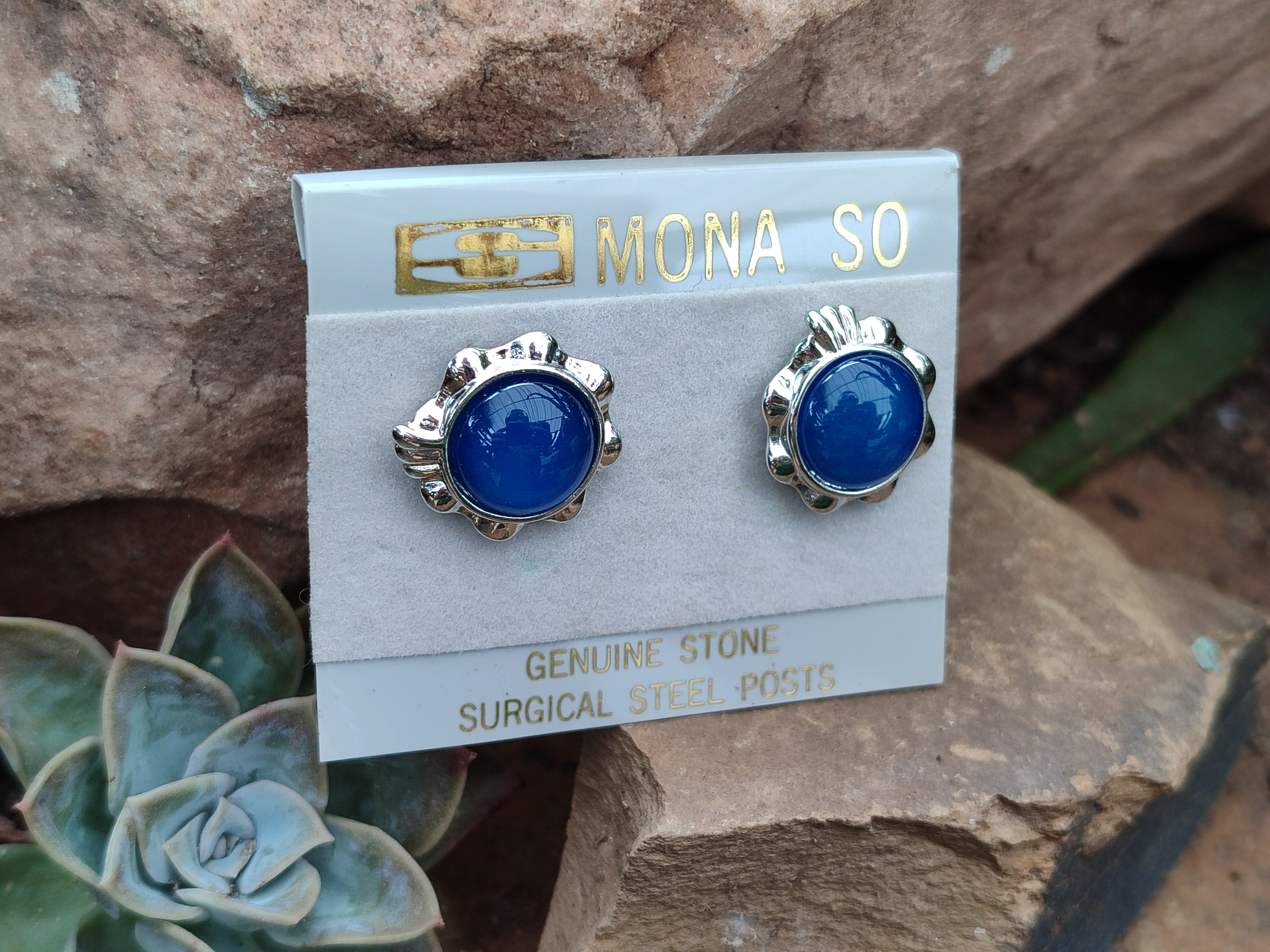 Polished Blue Onyx Agate with Surgical Steel Stud Earrings - Sold Per Pair - From China - Toprock Gemstones and Minerals 