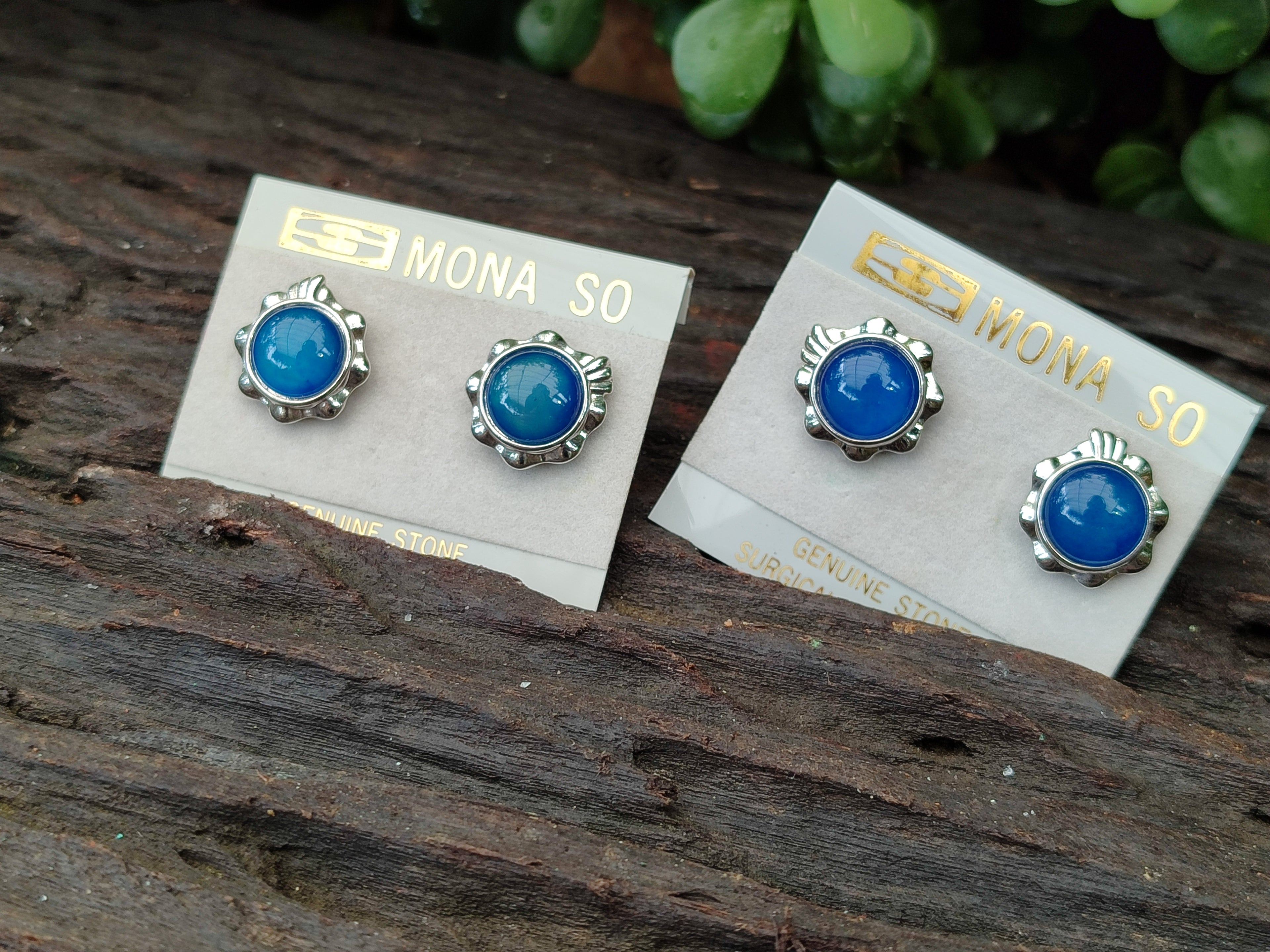 Polished Blue Onyx Agate with Surgical Steel Stud Earrings - Sold Per Pair - From China - Toprock Gemstones and Minerals 