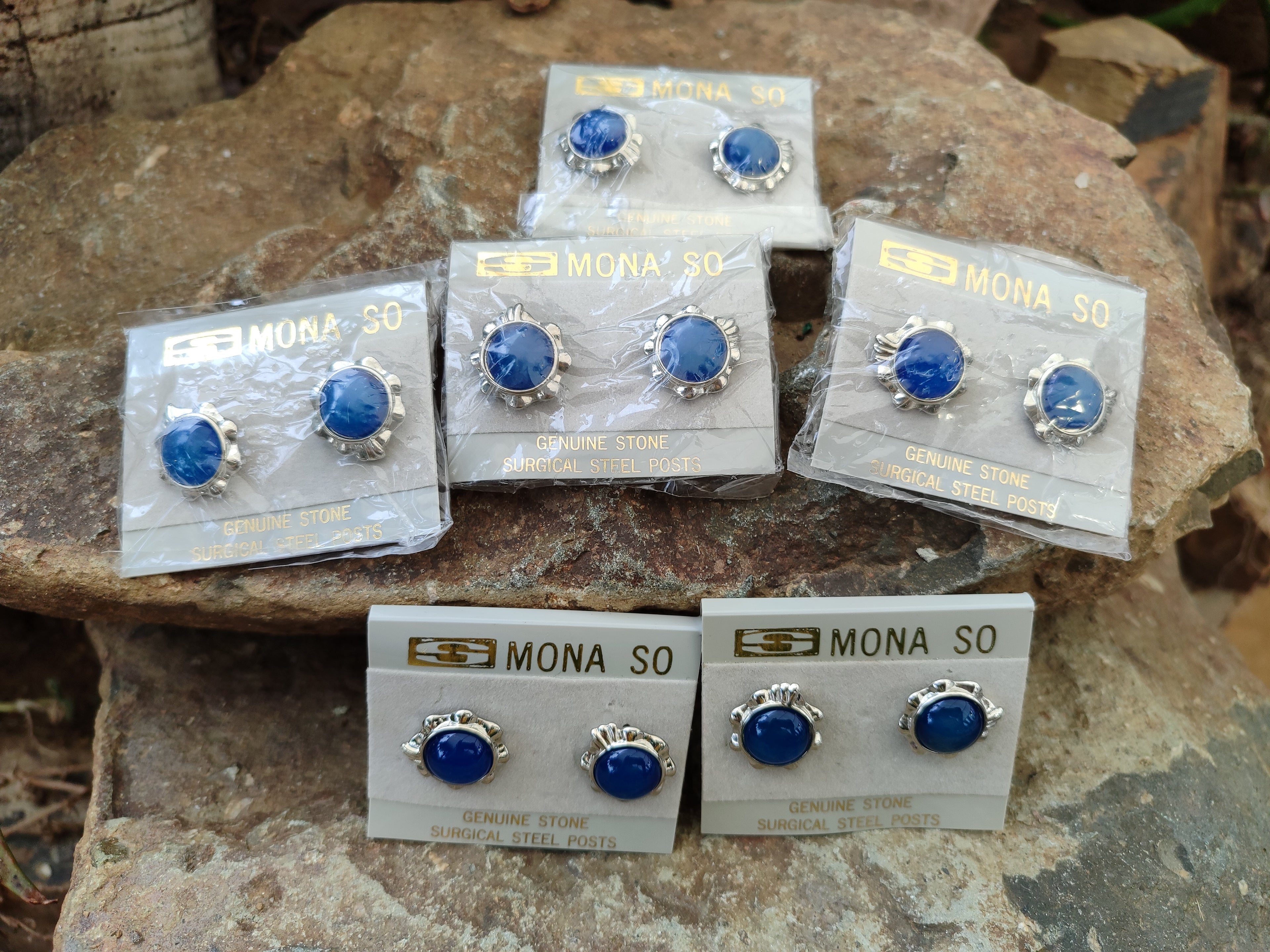 Polished Blue Onyx Agate with Surgical Steel Stud Earrings - Sold Per Pair - From China - Toprock Gemstones and Minerals 