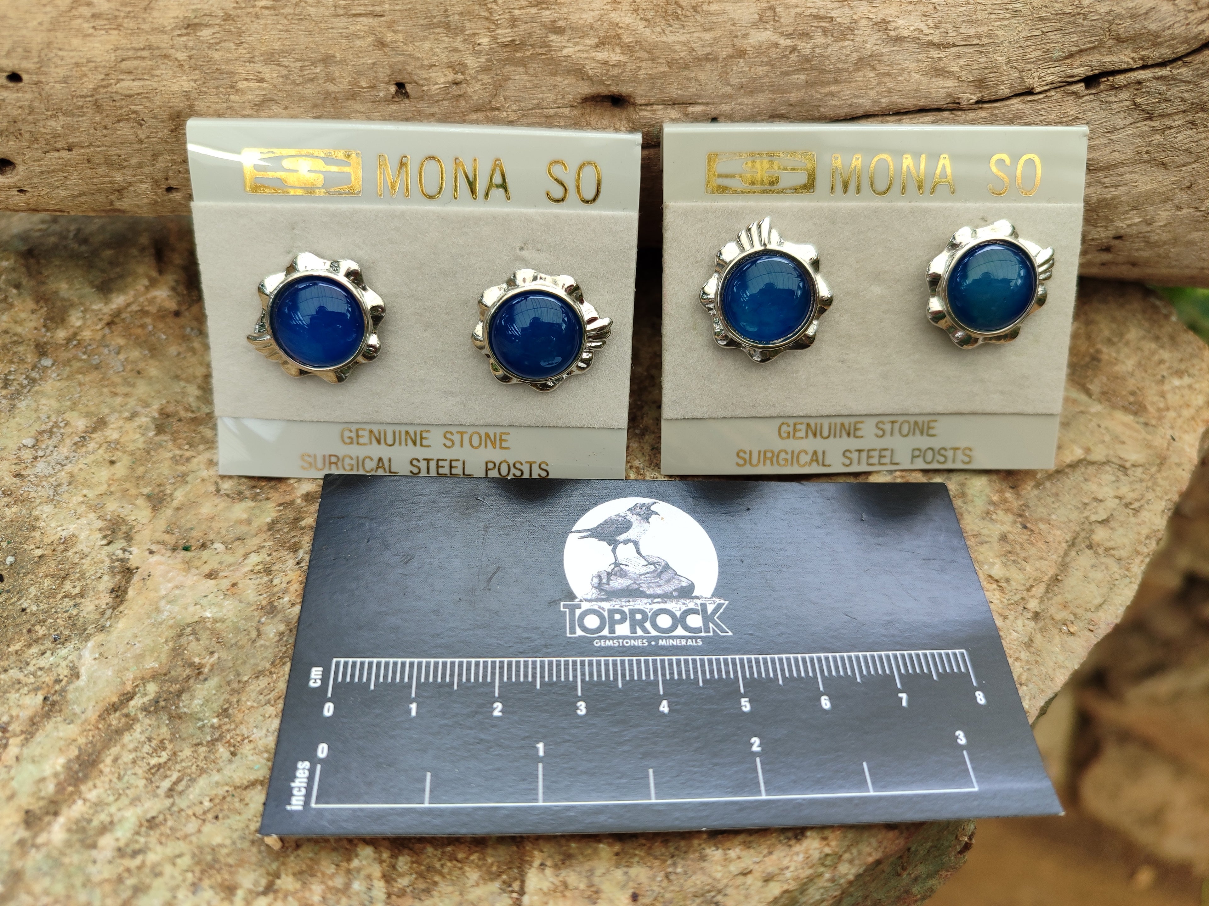 Polished Blue Onyx Agate with Surgical Steel Stud Earrings - Sold Per Pair - From China - Toprock Gemstones and Minerals 