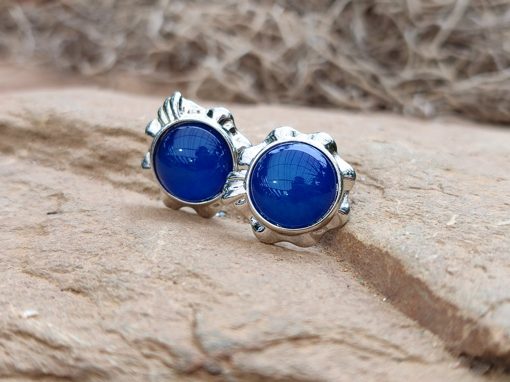 Polished Blue Onyx Agate with Surgical Steel Stud Earrings - Sold Per Pair - From China - Toprock Gemstones and Minerals 