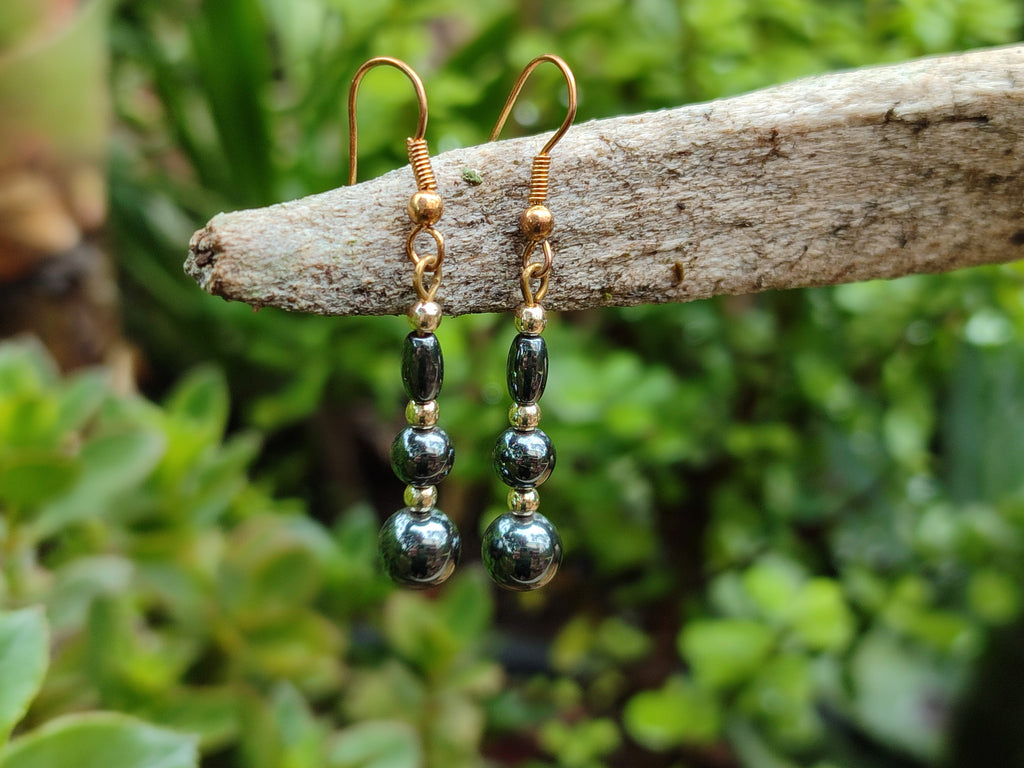 Polished Pair of Hematite and Silver Bead Earrings - Sold per Pair - From Southern Africa - Toprock Gemstones and Minerals 