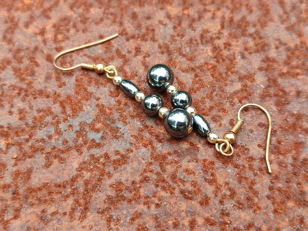 Polished Pair of Hematite and Silver Bead Earrings - Sold per Pair - From Southern Africa - Toprock Gemstones and Minerals 