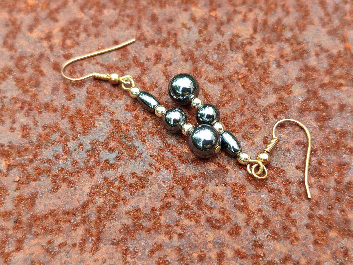 Polished Pair of Hematite and Silver Bead Earrings - Sold per Pair - From Southern Africa - Toprock Gemstones and Minerals 