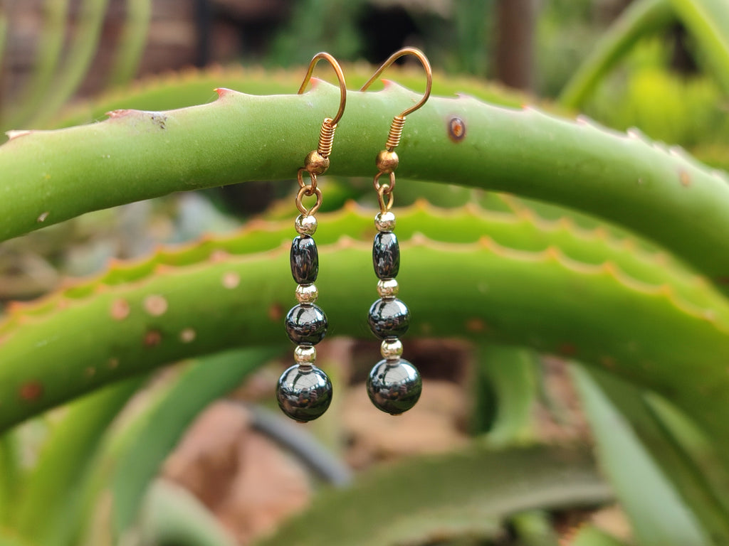 Polished Pair of Hematite and Silver Bead Earrings - Sold per Pair - From Southern Africa - Toprock Gemstones and Minerals 