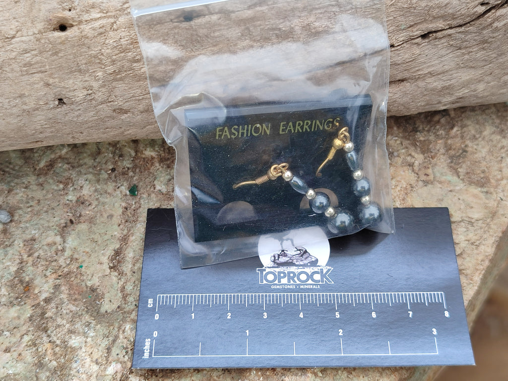 Polished Pair of Hematite and Silver Bead Earrings - Sold per Pair - From Southern Africa - Toprock Gemstones and Minerals 