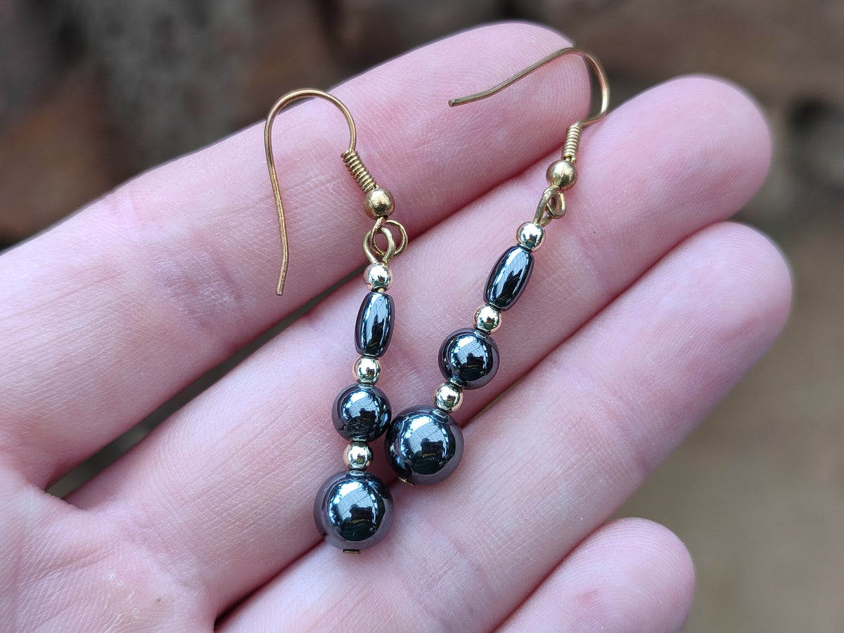 Polished Pair of Hematite and Silver Bead Earrings - Sold per Pair - From Southern Africa - Toprock Gemstones and Minerals 