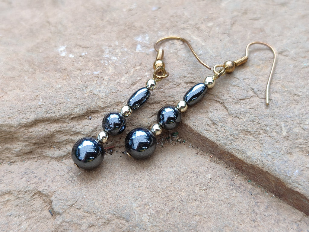 Polished Pair of Hematite and Silver Bead Earrings - Sold per Pair - From Southern Africa - Toprock Gemstones and Minerals 