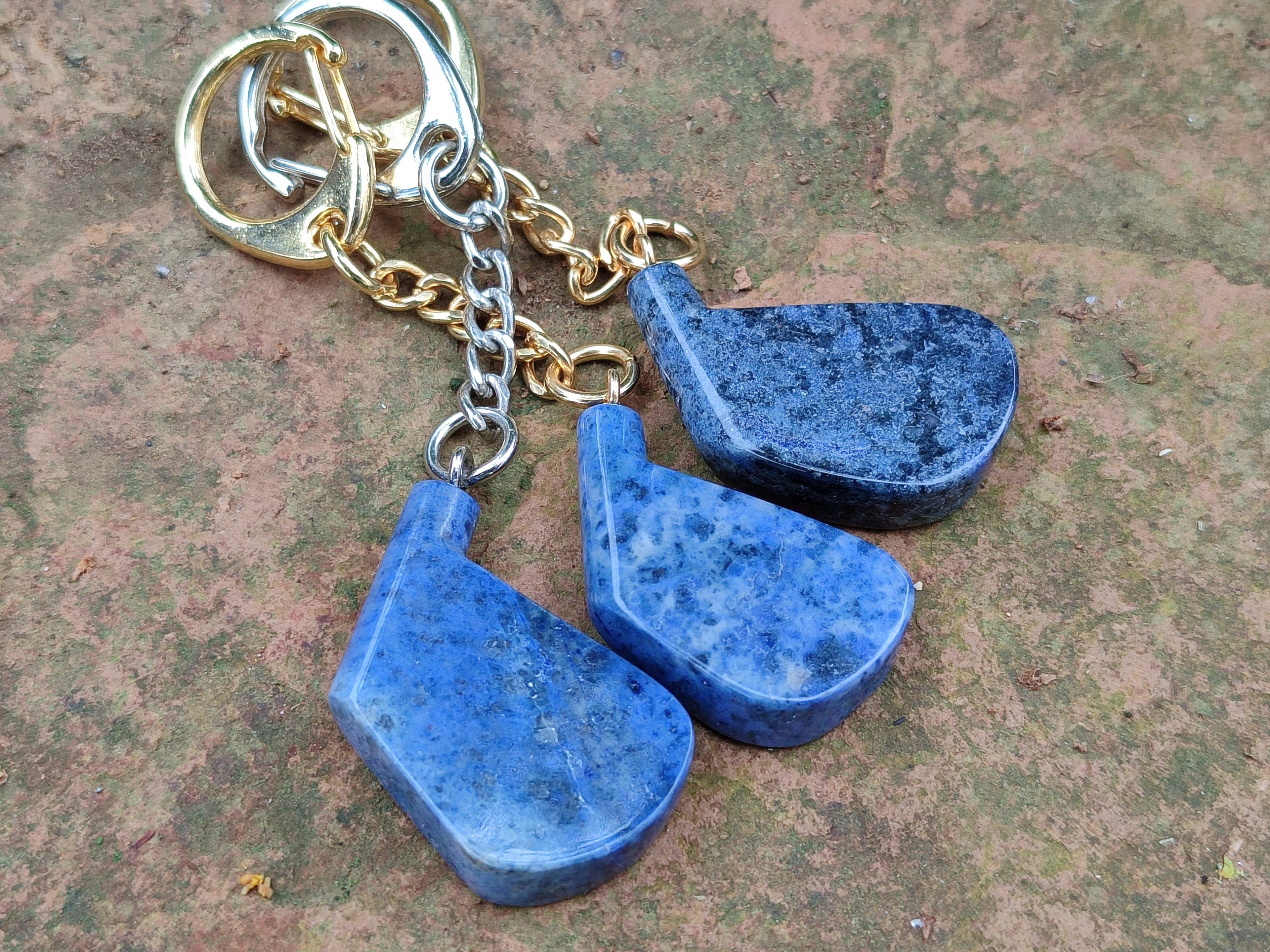 Hand Made Dumortierite Iron Golf Club Keyrings - sold per item - From Mozambique - Toprock Gemstones and Minerals 