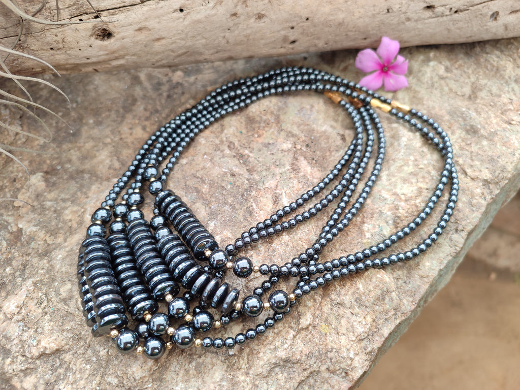 Polished Silver Hematite Bead and Disk Choker Necklace - Sold Per Item - From China - Toprock Gemstones and Minerals 